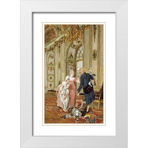 The Visiting Salesman White Modern Wood Framed Art Print with Double Matting by Geiger, Caspar Augustin