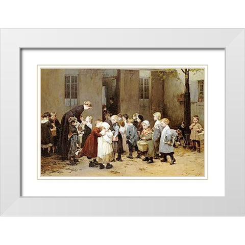 Back To School White Modern Wood Framed Art Print with Double Matting by Geoffroy, Henry Jules Jean