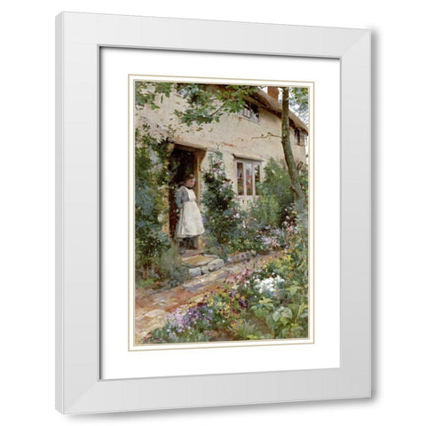 The Cottage Garden White Modern Wood Framed Art Print with Double Matting by Glendening, Alfred Augustus