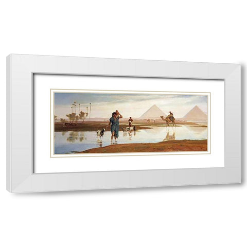Overflow of The Nile, With The Pyramids White Modern Wood Framed Art Print with Double Matting by Goodall, Frederick