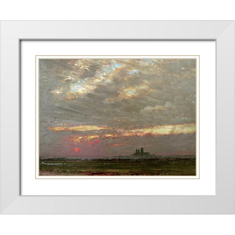 Lincoln Cathedral at Sunset White Modern Wood Framed Art Print with Double Matting by Goodwin, Albert