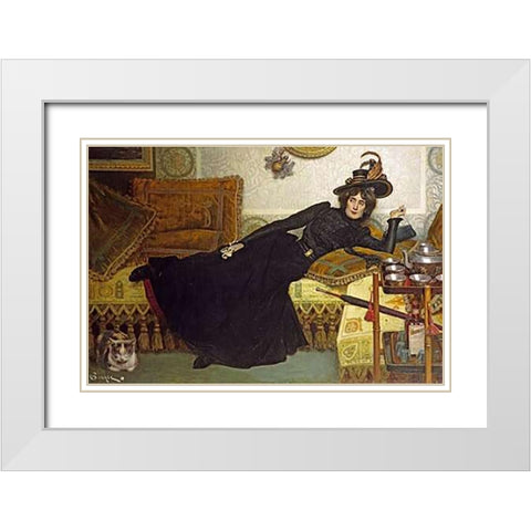 Une Femme Elegante White Modern Wood Framed Art Print with Double Matting by Gourse, Hippolyte-Casimir