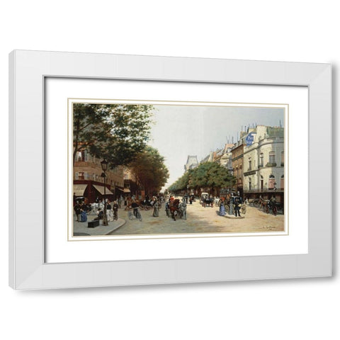 Le Boulevard Des Italiens, Paris White Modern Wood Framed Art Print with Double Matting by Grandjean, Edmond Georges