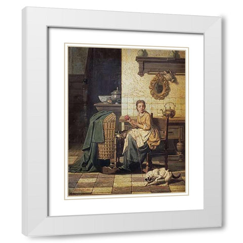 A Playful Cat White Modern Wood Framed Art Print with Double Matting by Grips, Charles Josef
