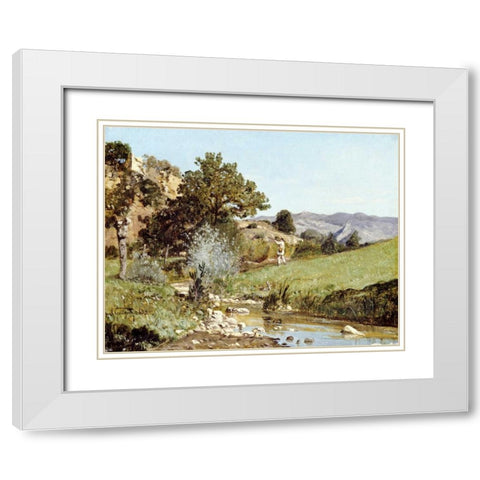 A Hunter In a Landscape White Modern Wood Framed Art Print with Double Matting by Guigou, Paul