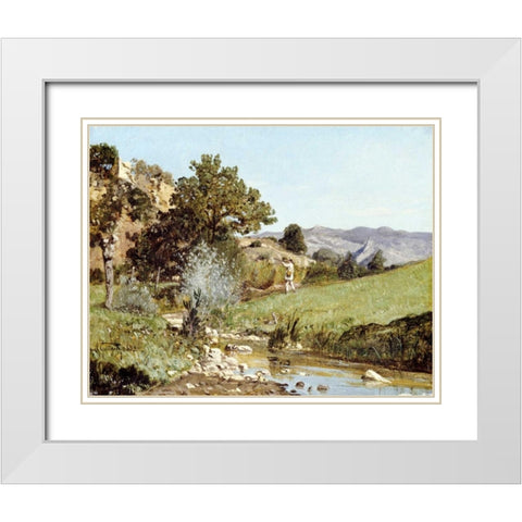 A Hunter In a Landscape White Modern Wood Framed Art Print with Double Matting by Guigou, Paul