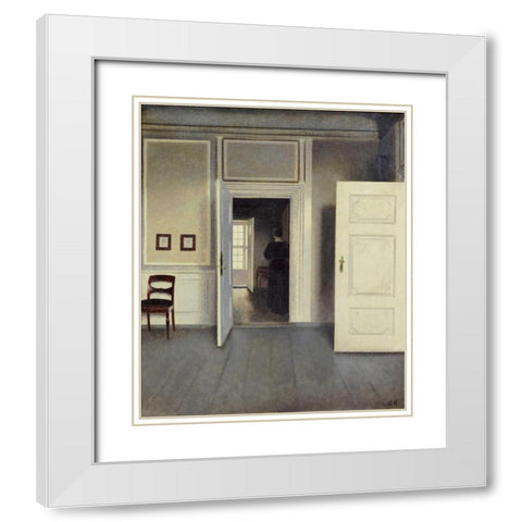 A Woman In An Interior White Modern Wood Framed Art Print with Double Matting by Hammershoi, Vilhelm