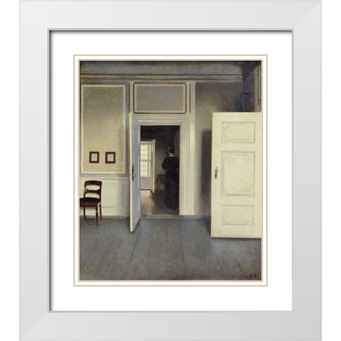 A Woman In An Interior White Modern Wood Framed Art Print with Double Matting by Hammershoi, Vilhelm