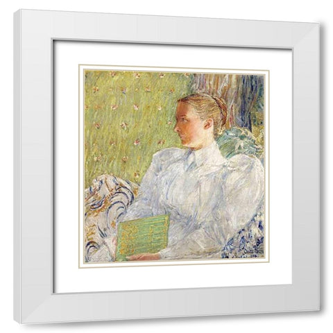 Portrait of Edith Blaney (Mrs. Dwight Blaney) White Modern Wood Framed Art Print with Double Matting by Hassam, Childe