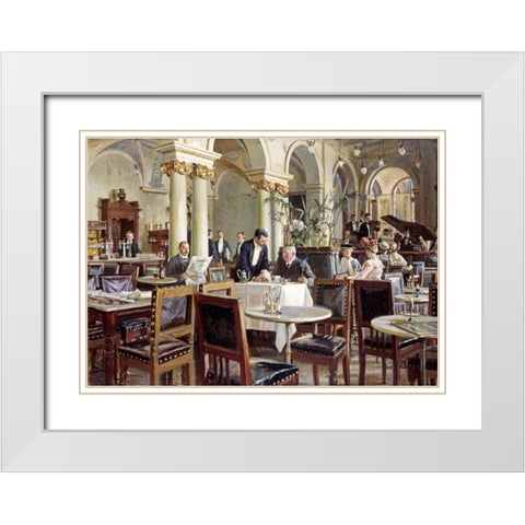 Cafe In Copenhagen White Modern Wood Framed Art Print with Double Matting by Henningsen, Frants