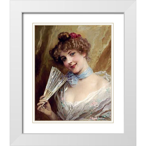 Lady With a Fan White Modern Wood Framed Art Print with Double Matting by Hernandez, Daniel