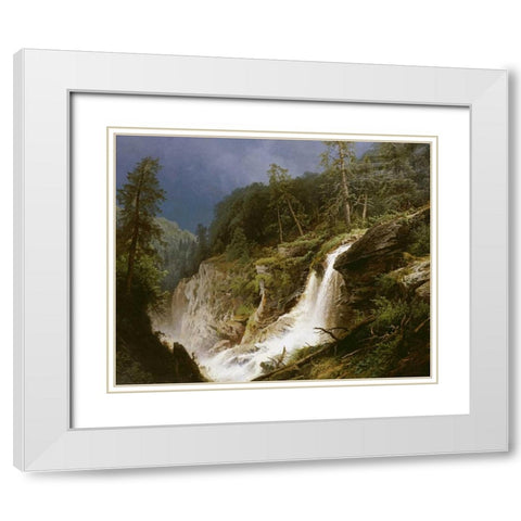 Western Waterfall White Modern Wood Framed Art Print with Double Matting by Herzog, Herman