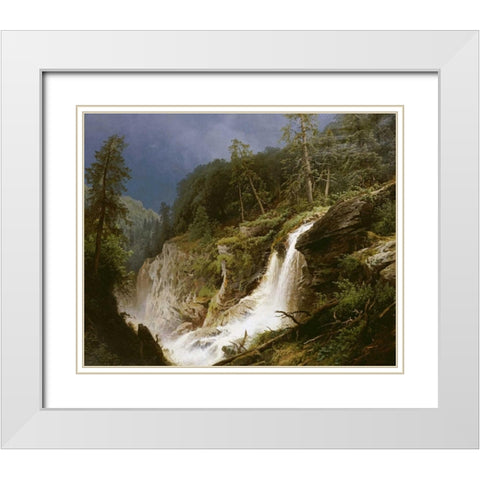 Western Waterfall White Modern Wood Framed Art Print with Double Matting by Herzog, Herman