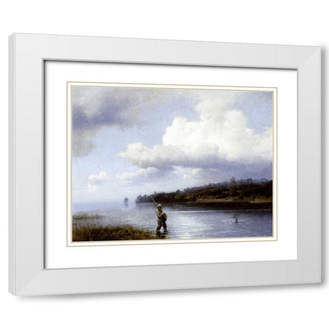 Fly Fishing White Modern Wood Framed Art Print with Double Matting by Herzog, Herman