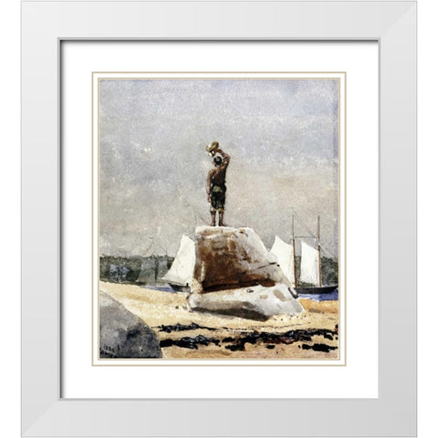 Boy Hailing Schooners White Modern Wood Framed Art Print with Double Matting by Homer, Winslow