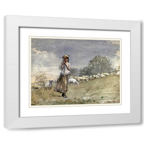 Tending Sheep, Houghton Farm White Modern Wood Framed Art Print with Double Matting by Homer, Winslow