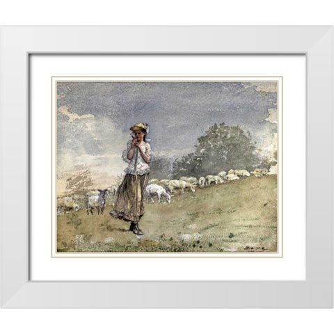 Tending Sheep, Houghton Farm White Modern Wood Framed Art Print with Double Matting by Homer, Winslow