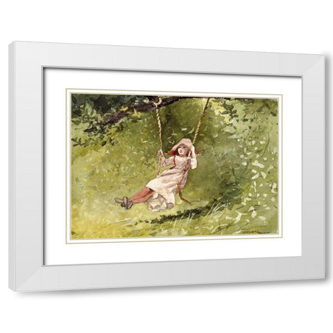 Girl on a Swing White Modern Wood Framed Art Print with Double Matting by Homer, Winslow