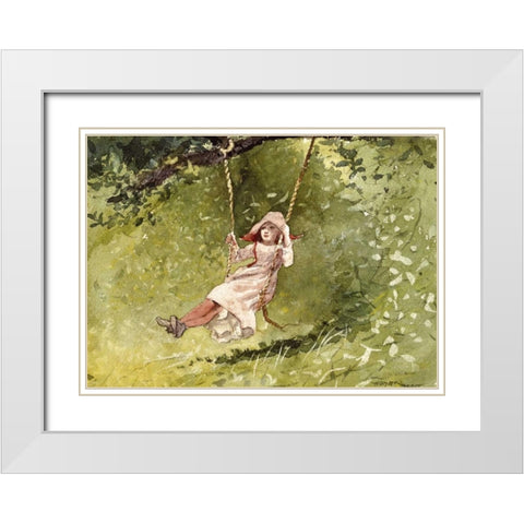 Girl on a Swing White Modern Wood Framed Art Print with Double Matting by Homer, Winslow
