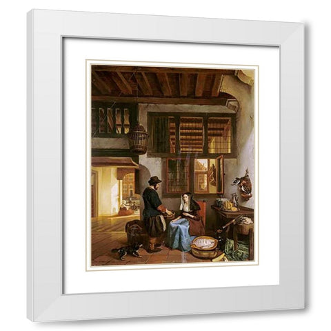 A Dutch Interior White Modern Wood Framed Art Print with Double Matting by Van Hove, Hubertus