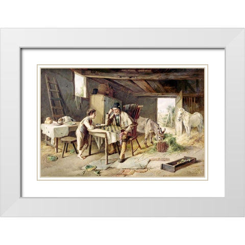 Game of Draughts White Modern Wood Framed Art Print with Double Matting by Hunt, Charles