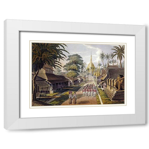 Great Dagon Pagoda, Rangoon, Burma White Modern Wood Framed Art Print with Double Matting by Hunt, George