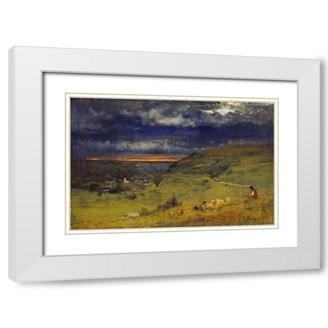 Sunset at Etretat, Normandy White Modern Wood Framed Art Print with Double Matting by Inness, George