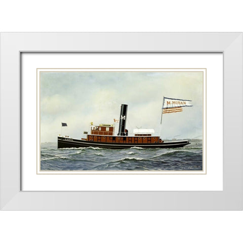 M. Moran Tug Boat White Modern Wood Framed Art Print with Double Matting by Jacobsen, Antonio