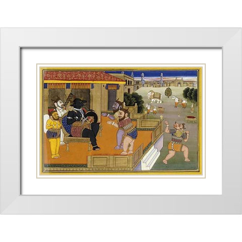 Illustration To The Mahabharata White Modern Wood Framed Art Print with Double Matting by Jaipur