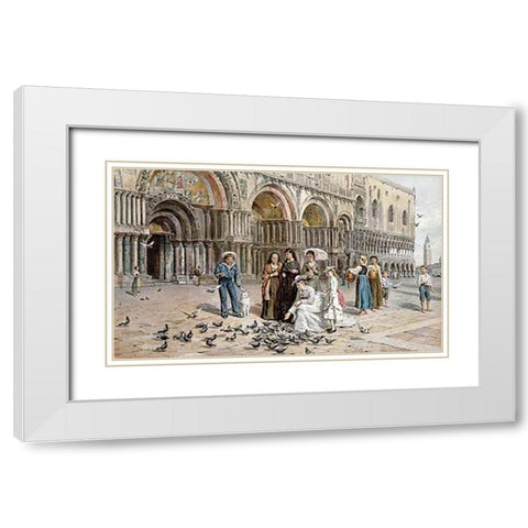 The Pigeons of St. Marks, Venice White Modern Wood Framed Art Print with Double Matting by Kilburne, George Goodwin