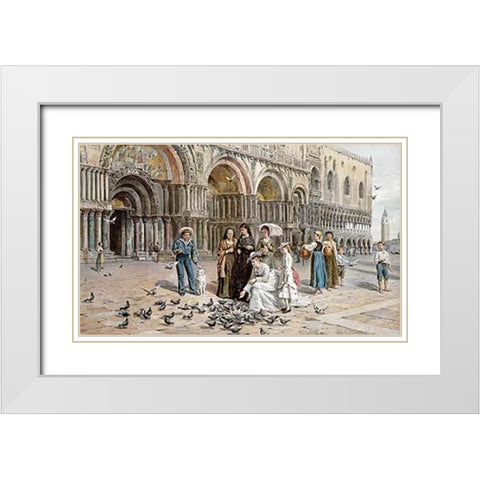 The Pigeons of St. Marks, Venice White Modern Wood Framed Art Print with Double Matting by Kilburne, George Goodwin