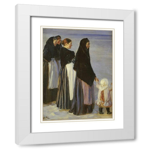 The Departure of The Fishing Fleet White Modern Wood Framed Art Print with Double Matting by Kroyer, Peter Severin