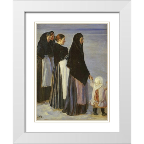 The Departure of The Fishing Fleet White Modern Wood Framed Art Print with Double Matting by Kroyer, Peter Severin
