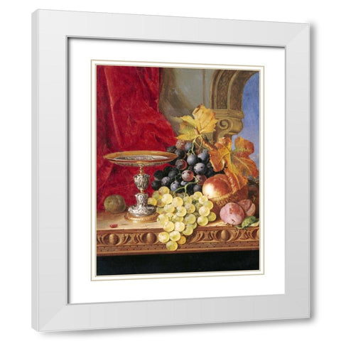 Grapes and a Peach White Modern Wood Framed Art Print with Double Matting by Ladell, Edward