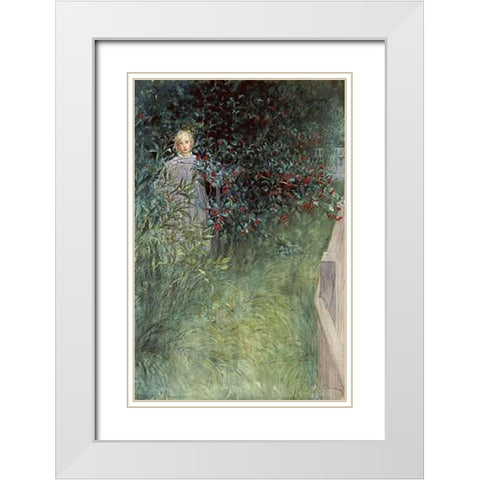In The Hawthorn Hedge White Modern Wood Framed Art Print with Double Matting by Larsson, Carl