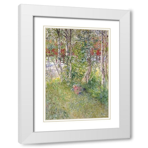 A Nap Outdoors White Modern Wood Framed Art Print with Double Matting by Larsson, Carl