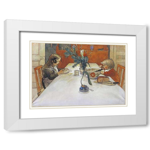 The Evening Meal White Modern Wood Framed Art Print with Double Matting by Larsson, Carl