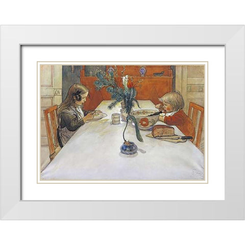 The Evening Meal White Modern Wood Framed Art Print with Double Matting by Larsson, Carl