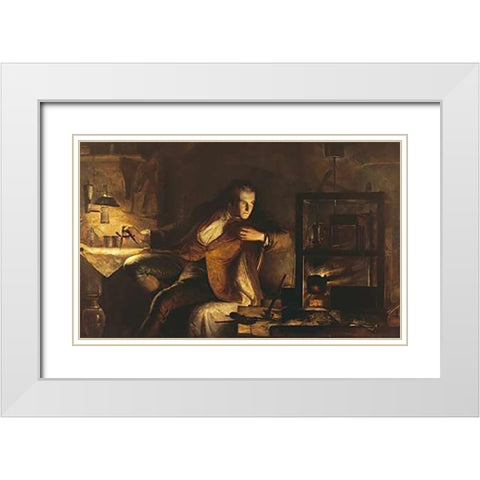 James Watt With The Newcomen Engine White Modern Wood Framed Art Print with Double Matting by Lauder, James Eckford