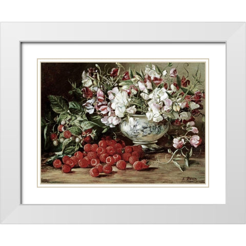 Raspberries and Sweet Pea White Modern Wood Framed Art Print with Double Matting by Laux, August