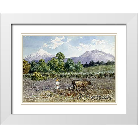 Campesino Arando White Modern Wood Framed Art Print with Double Matting by Lohr, Augusto