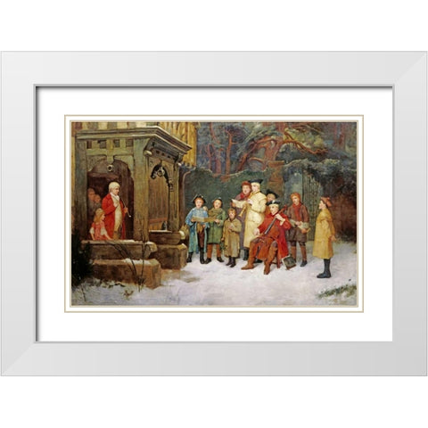 The Carol Singers White Modern Wood Framed Art Print with Double Matting by Spittle, William M.