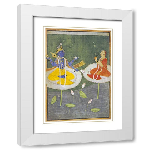 Krishna and Tadha Enthroned White Modern Wood Framed Art Print with Double Matting by Mankot
