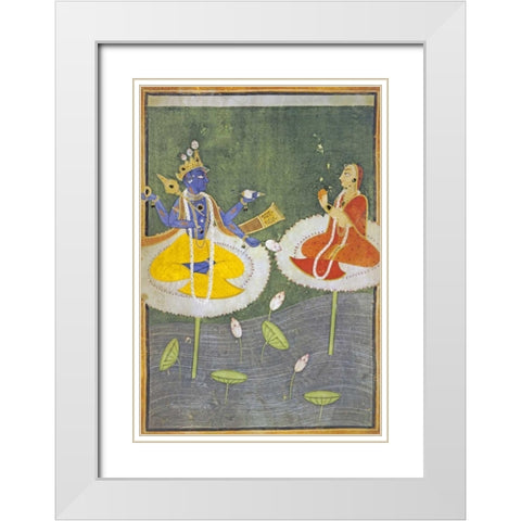 Krishna and Tadha Enthroned White Modern Wood Framed Art Print with Double Matting by Mankot