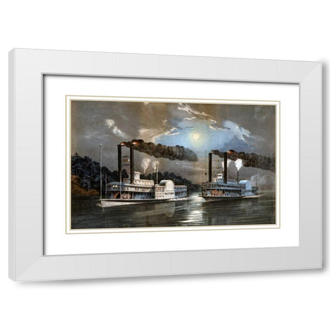 A Midnight Race on The Mississippi White Modern Wood Framed Art Print with Double Matting by Manning, D.