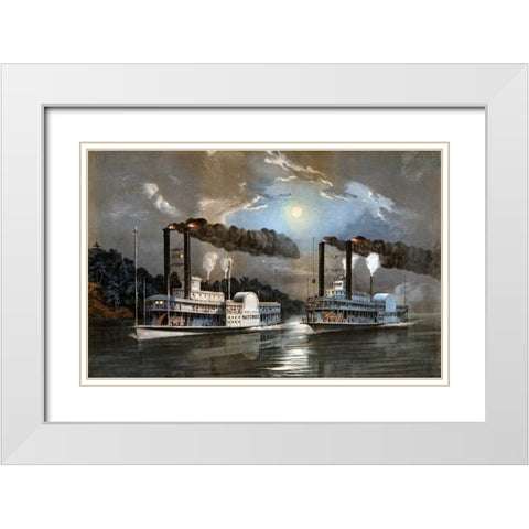 A Midnight Race on The Mississippi White Modern Wood Framed Art Print with Double Matting by Manning, D.