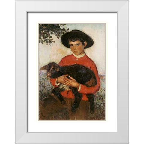 The Goatherd. El Cabrerillo White Modern Wood Framed Art Print with Double Matting by Martinez, Eugenio Hermosa