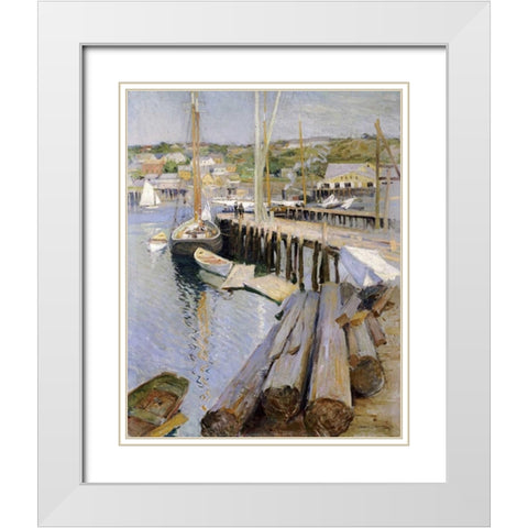 Fish Wharves - Gloucester White Modern Wood Framed Art Print with Double Matting by Metcalf, Willard Leory