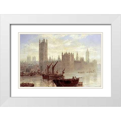 Westminster From The Thames White Modern Wood Framed Art Print with Double Matting by Stanfield Moore, Claude T