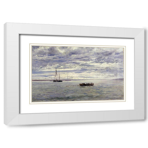Chesil Beach, Rain Clearing Off White Modern Wood Framed Art Print with Double Matting by Moore, Henry